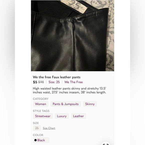 We The Free Black Faux Leather Leggings 25 - Picture 7 of 7